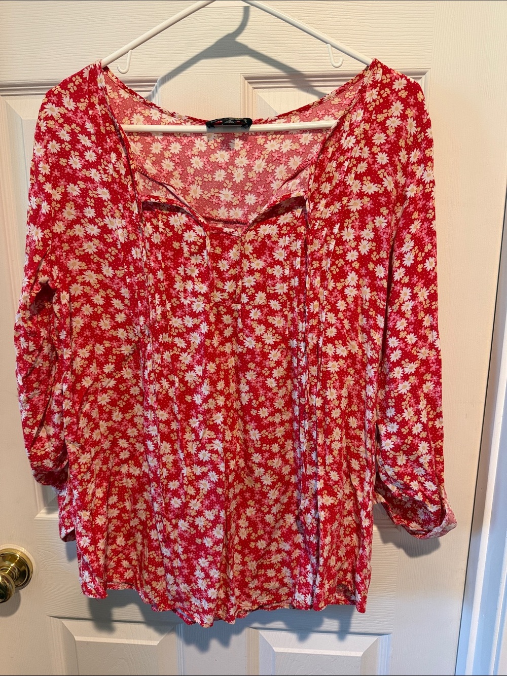 Suzanne Betro Red Daisy Peasant Tunic